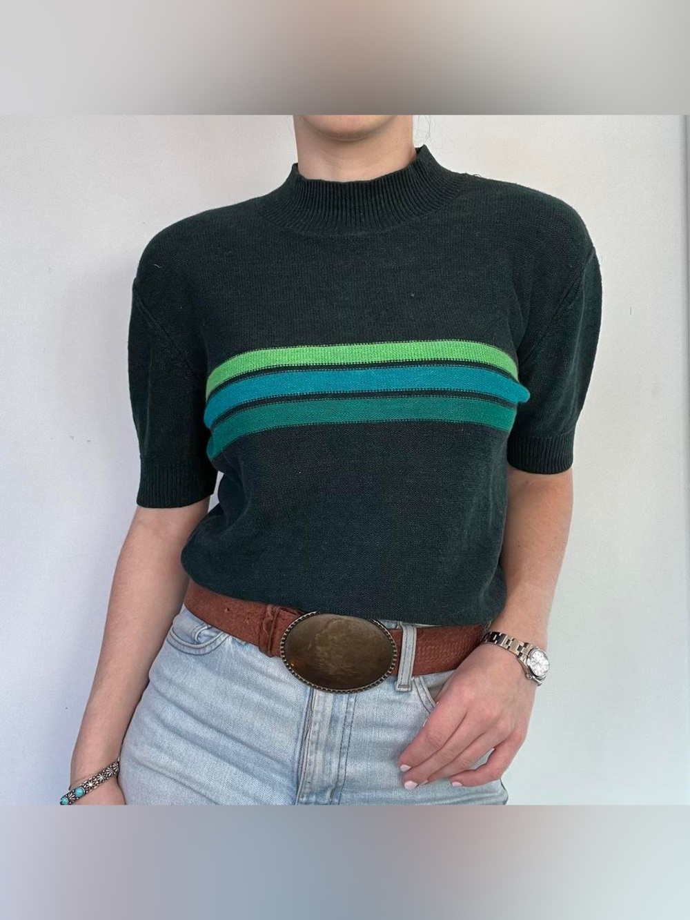 Free People Way Back Mock neck sweater short sleeve green Small
